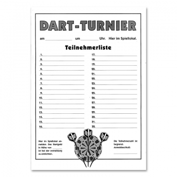 Teilnehmerliste "Dart-Turnier", A3 Papier