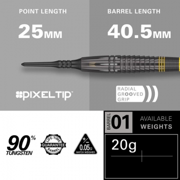 Soft Tip Darts (3 pcs.) Scott Williams Black 90% 20g 2024