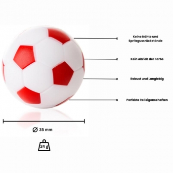 Ball for foosball table white/red d 35 mm 24 g