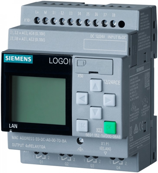 LOGO 8 Basic with 6-digit LCD-Display, Keyboard, Ethernet, 12/24 RCE DC 12-24 V