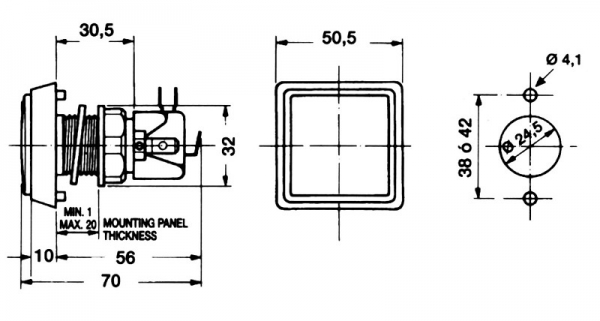 Leuchttaster quadratisch 51x51 mm