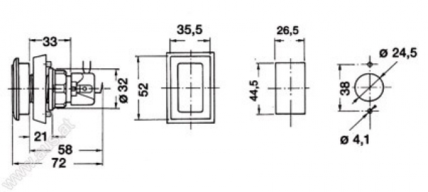 Leuchttaster rechteckig 52x35,5 mm Low Profil