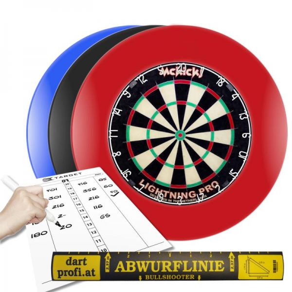 Dartarena McKicks Lighting - Dartboard mit Auffangring, Markerboard und Abwurflinie