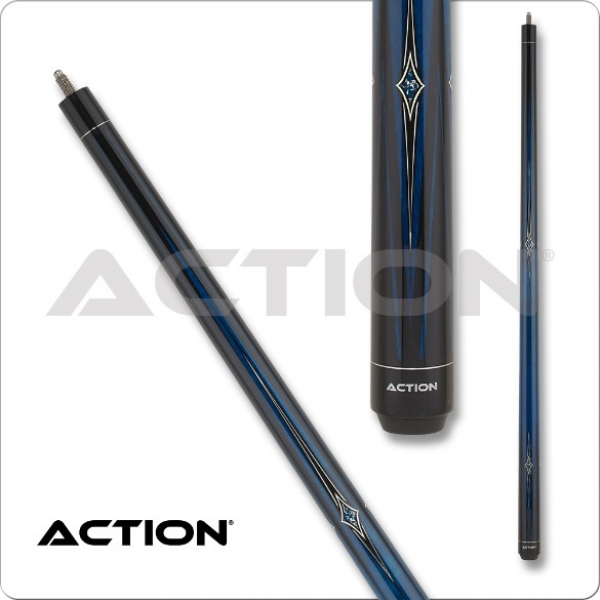 Pool Cue 2-Piece Blue Stain w/ Diamonds Pro 13 mm glue on tip, L:145 cm