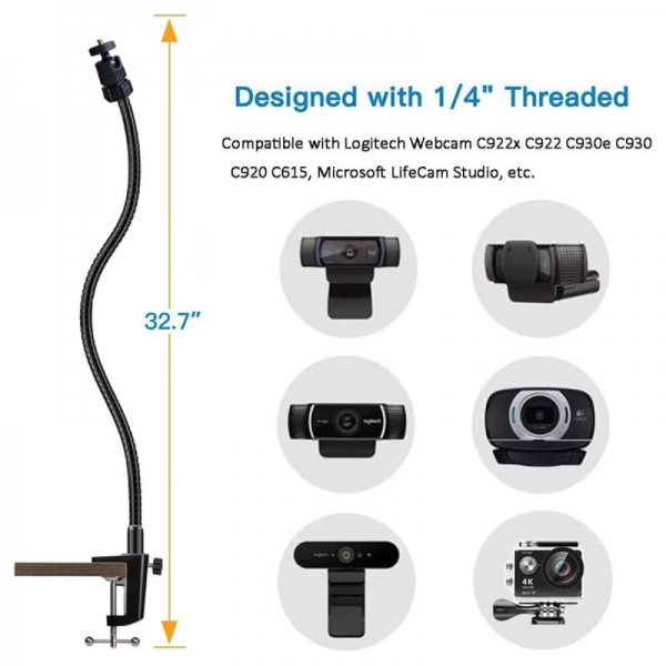 Webcam mount gooseneck black 1/4" 70 cm